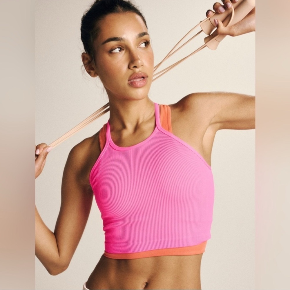 NWT FP Movement Free People Happiness Runs Crop Tank Top Malibu Pink Size M/L